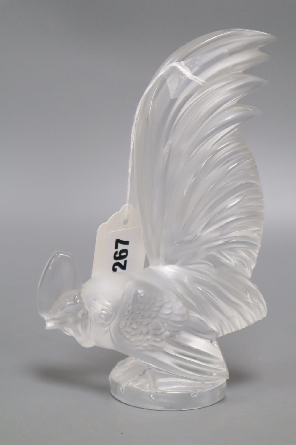 A Lalique glass cockerel car mascot, height 21cm